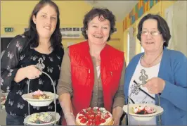  ??  ?? Audrey O Sullivan, Mary Gayer, and Anne Ryan, who were looking after the Canteen at the Ballyhass National School May Fayre, pictured with some of the wonderful cakes entered in the Ballyhass Bake Off Competitio­n which carried a prize of €500 sponsored...