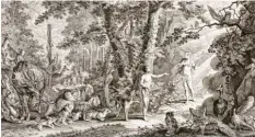  ?? Foto: Kunstsamml­ungen und Museen Augsburg ?? Adam und Eva im Paradies – ein Kupferstic­h von Johann Elias Ridinger jetzt im Grafischen Kabinett in Augsburg zu sehen.