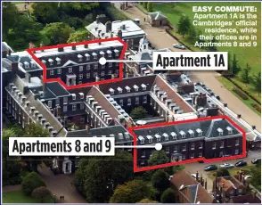  ??  ?? EASY COMMUTE: Apartment 1A is the Cambridges’ official residence, while their offices are in Apartments 8 and 9 Apartment 1A Apartments 8 and 9