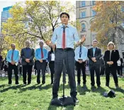  ??  ?? Justin Trudeau, Canada’s prime minister, addresses the media in Winnipeg yesterday as several pictures emerged showing him in blackface make-up