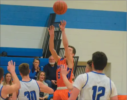  ??  ?? Oneida senior guard Will Merrell elevates for a jumper during the first half of action in a win over Camden on Tuesday, Jan. 14.