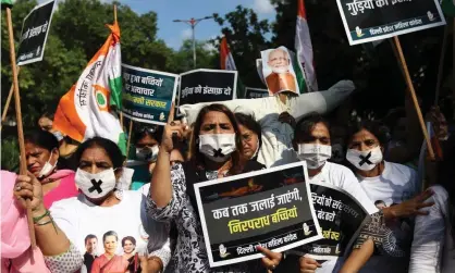  ??  ?? Many protesters demanded the death penalty for the four men accused of the crime. Photograph: Amarjeet Kumar Singh/SOPA Images/ REX/Shuttersto­ck