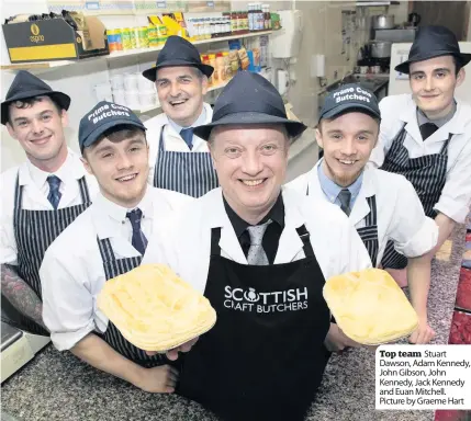  ??  ?? Top team Stuart Dawson, Adam Kennedy, John Gibson, John Kennedy, Jack Kennedy and Euan Mitchell. Picture by Graeme Hart