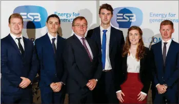  ??  ?? ESB Executive Director Pat Naughton (third from left) with the five Wicklow graduates: Kevin Doyle, Luke O’Mahony, Tom Clancy, Yvonne Lawlor and John Whelan.