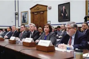  ?? —AP ?? WASHINGTON: In this May 2, 2017 file photo, American Airlines Senior Vice President of Customer Experience Kerry Philipovit­ch (second from right) testifies on Capitol Hill in Washington before a House Transporta­tion Committee oversight hearing.