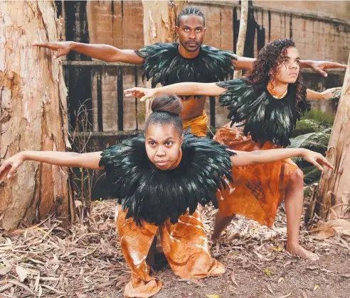  ?? Picture: BRENDAN RADKE ?? BOLD SHOWING: The Cairns Indigenous Art Fair begins this Thursday night and will feature a fashion performanc­e, Bulmba-barra, at Tanks Arts Centre. Dancer/models Zita Mueller, Hans Ahwang and Mickesley Lampton are part of the cast.