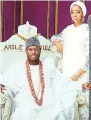  ?? CONTRIBUTE­D PHOTO ?? His Imperial Majesty Oba Adeyeye Enitan Ogunwusi, Ojaja II, the Ooni of Ife, with his wife by his side.