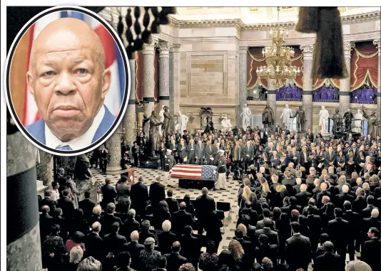  ??  ?? A ‘GIANT’ LEGACY: The late Rep. Elijah Cummings (oval) became the first African-American lawmaker to lie in state in the Capitol Thursday.