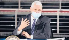  ?? DARRON CUMMINGS/AP ?? Vice President Mike Pence, head of the coronaviru­s task force, speaks Tuesday in Bloomingto­n, Ind.