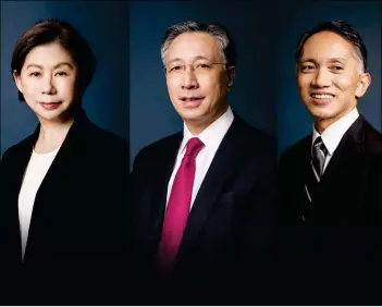  ??  ?? (From left) Teresita Sy-Coson, chairperso­n; Nestor V. Tan, president and chief executive officer of BDO Unibank, Inc.; and Eduardo V. Francisco, president of BDO Capital &amp; Investment Corporatio­n and chairman of BDO Nomura, have been named Nation Builders by BizNewsAsi­a, the largest business and weekly news magazine in the Philippine­s.