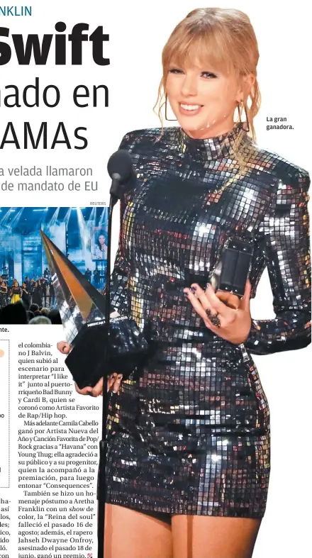  ?? REUTERS ?? El recuerdo para la gran cantante. La gran ganadora.