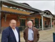  ?? PAUL POST - MEDIANEWS GROUP ?? Jack Kelley and Steve Fisk, left to right, are local consultant­s for Las Vegas-based United Rail, which is seeking a contract to revive the former Saratoga and North Creek Railway.