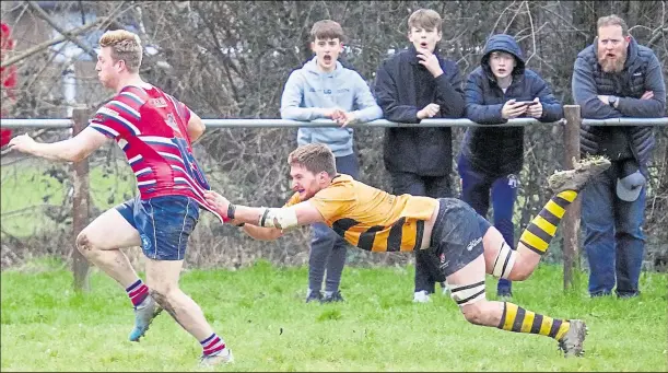  ?? Picture: Adam Hookway ?? Tonbridge Juddians power their way to the try line but Canterbury had the last word in a thrilling Kent derby that left onlookers spellbound last Saturday.