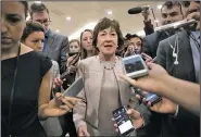  ?? AP/J. SCOTT APPLEWHITE ?? “Neither weapons nor inappropri­ate words are the right way to resolve legislativ­e disputes,” Sen. Susan Collins said Tuesday after she and Rep. Blake Farenthold of Texas exchanged apologies.