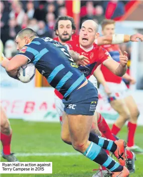  ??  ?? Ryan Hall in action against Terry Campese in 2015