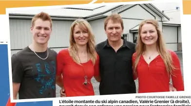  ?? PHOTO COURTOISIE FAMILLE GRENIER ?? L’étoile montante du ski alpin canadien, Valérie Grenier (à droite), nourrit depuis son enfance une passion pour l’entreprise familiale avicole aux côtés de son frère Francis (à gauche) et de ses parents, Nathalie Bourdon et Gabriel Grenier.