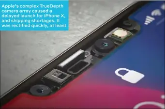  ??  ?? Apple’s complex Truedepth camera array caused a delayed launch for iphone X, and shipping shortages. It was rectified quickly, at least