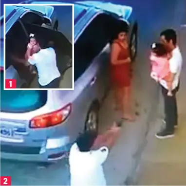  ??  ?? Andre Ribeiro takes his daughter from woman in car (inset) before gunman runs up, above