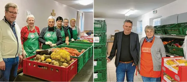  ?? Foto: Mira Herold-Baer ?? Helmut Zinsler und die Ehrenamtli­chen des Offenen Tafelkreis­es Krumbach, Matthias Abel und Frau Eberle, im Günzburger Tafelladen.