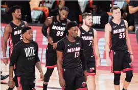  ?? MARK J. TERRILL AP ?? Although the Heat nearly won the NBA title, roster decisions must be made on impending free agents: Udonis Haslem (VOTE), Myers Leonard, Goran Dragic (7) and Jae Crowder (99).