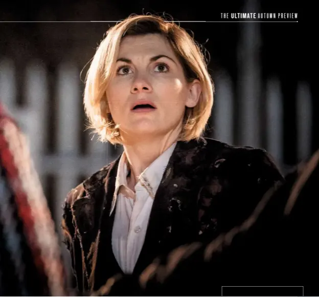  ??  ?? Above: Jodie Whittaker’s Doctor in extraterre­strial peril from episode one, still wearing the battered remnants of Peter Capaldi’s costume. Left: The Doctor is joined by three new companions: Yaz (Mandip Gill), Graham (Bradley Walsh) and Ryan (Tosin Cole).