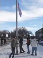  ??  ?? The trans flag being raised at Peacock Collegiate