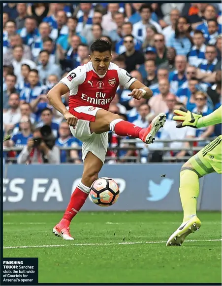  ??  ?? FINISHING
TOUCH: Sanchez slots the ball wide of Courtois for Arsenal’s opener