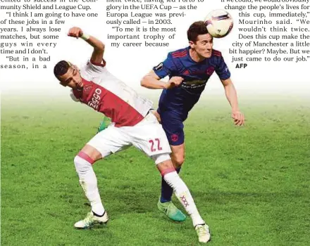  ?? EPA PIC ?? Ajax’s Hakim Ziyech (left) challenges Manchester United’s Ander Herrera in their Europa League final at the Friends Arena in Stockholm on Wednesday.