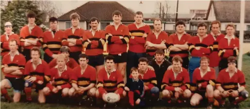  ??  ?? Team pic April 1993. Back row; Stan Hunter. Trevor Golden, Eamon Smith, Damien McCoy (RIP), Noel Fairbanks, Declan Lynch (captain), David Kerins, Alan Miller, Danny Gilmartin, Ger Ring (RIP), Dave Shalloe, Derek Chambers. Front row;Jim Dorran, Gerry Ford, Gavin Foley, Colin Davis, Gabriel Gormley, John Kane (Captain), Jonathan O’Rourke, John O’Connor (Coach), Niall Gray, Ronan Doyle, David Lillie. Front Stuart Dorran.