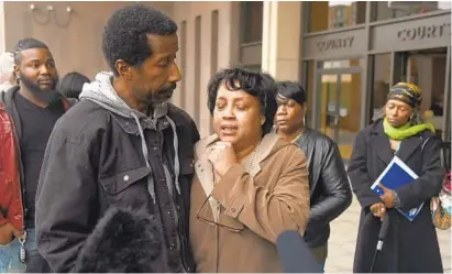  ?? BARBARA HADDOCK TAYLOR/BALTIMORE SUN ?? Rhanda Dormeus, the mother of Korryn Gaines, speaks to the media after Friday’s verdict awarded the family more than $37 million in the shooting of Gaines. “This win is for all of my sisters in the movement who have lost their children to police...