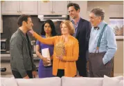  ?? Cliff Lipson / CBS ?? Mark Feuerstein (left), Liza Lapira, Linda Lavin, David Walton and Elliott Gould star in “9JKL.”