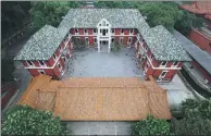  ??  ?? The Western-style villa Baoyun Lou is pictured before and after the renovation project, which was awarded as one of this year’s “outstandin­g monument restoratio­ns in China”.