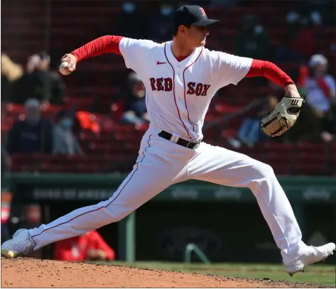  ?? NANCY LANE — BOSTON HERALD ?? Garrett Whitlock pitching against the Baltimore Orioles at Fenway Park on April 4, 2021, will get a final spring training start Monday in Texas.