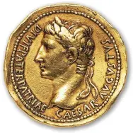  ??  ?? A first-century BC coin shows Augustus wearing a laurel wreath – symbol of military victory. “No sooner had he seized control of the world,” says Tom Holland, “than his face
was beingminte­d everywhere”