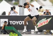  ?? Charlie Neibergall / Associated Press ?? Nyjah Huston, a superstar in his sport, is a heavy favorite to win gold in skateboard­ing’s debut.