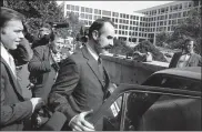  ?? ASSOCIATED PRESS FILE PHOTO ?? In this Oct. 15, 1974, file photo, G. Gordon Liddy wears a beard and a mustache upon his release in Washington. Liddy posted a $5,000bond after serving 21months in jail. Liddy, a mastermind of the Watergate burglary and a radio talk show host after emerging from prison, has died at age 90. His son, Thomas Liddy, confirmed the death Tuesday, March 30, 2021, but did not reveal the cause.