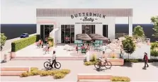  ?? Rendering courtesy Berg Hospitalit­y Group ?? Berg Hospitalit­y will open Buttermilk Baby, an old-school soda fountain-inspired ice cream shop in fall 2023 at M-K-T Heights.