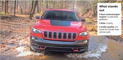  ?? FCA ?? The new front styling of the Cherokee brings the SUV’s face in line with the Grand Cherokee and Compass.