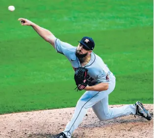  ?? JOHN J. KIM / CHICAGO TRIBUNE ?? Astros reliever Kendall Graveman throws in the ninth inning against the White Sox in Game 4 of the ALDS on Oct. 12. He will pitch for the Sox next season.