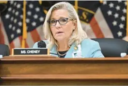  ?? SAUL LOEB/GETTY-AFP ?? Vice Chairwoman Rep. Liz Cheney (R-WY), speaks during a hearing by the Select Committee to Investigat­e the Jan. 6 attack on the US Capitol in the Cannon House Office Building on Monday in Washington, DC.