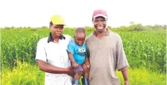  ?? ?? Jacob Harineki with wife Choice and their son standing in front of their maize field in Suri Suri, Chegutu