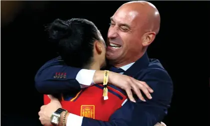  ?? ?? Luis Rubiales with Jenni Hermoso after the Spanish women’s team beat England in the Women’s World Cup final. Photograph: Hannah McKay/Reuters