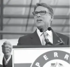  ?? TIM SHARP/THE ASSOCIATED PRESS ?? Former Texas governor Rick Perry announced the launch of his presidenti­al campaign for the 2016 election Thursday in Addison, Texas.