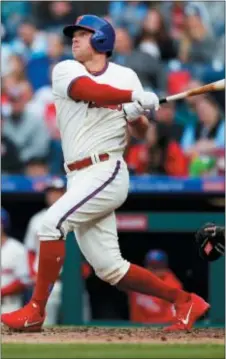  ?? DERIK HAMILTON — THE ASSOCIATED PRESS ?? Outfielder Rhys Hoskins did more than just develop his skills at the minor league level. He is one of the many Phillies who also learned how to win while making his way through the farm system.