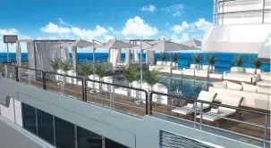  ??  ?? below: possible among features Mystique’s is a doubleheig­ht beach club with a country club-size pool that looks like it could give south Beach a run for its money in alfresco aesthetics.