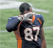  ?? AAron Ontiveroz, The Denver Post ?? Broncos tight end Noah Fant walks off the field after Atlanta's 34- 27 win at Mercedes- Benz Stadium on Sunday. Fant gives himself a B- minus for the first half of the season.