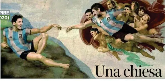  ??  ?? Affresco
Nella chiesa maradonian­a Maradona e Messi sono i personaggi del Giudizio universale