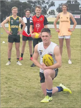  ??  ?? NEXT STEP: Horsham Saints players, from back left, Cody Helyar, Max Bryan, Sam Breuer and Cody Bryan, and front, Gage Wright, at an unofficial training run at Coughlin Park. Picture: PAUL CARRACHER