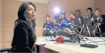  ??  ?? SPEAKING OUT: Miss World Canada Anastasia Lin tells the world’s media she will not be intimidate­d by Chinese authoritie­s.