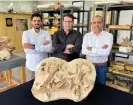  ?? Photograph: Hesham Sallam/ Mansoura University vertebrate palaeontol­ogy centre ?? From left: palaeontol­ogists Abdullah Gohar, Mohamed Sameh and Hesham Sallam next to holotype fossils of Tutcetus rayanensis.